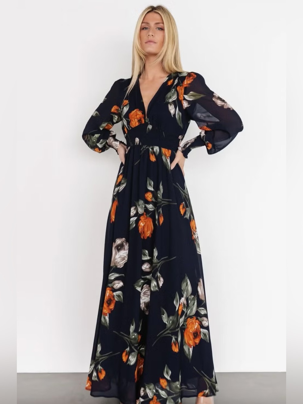 Baltic Born Olivia Love Sleeve Maxi Dress Floral Print Midnight Navy Blue 3XL